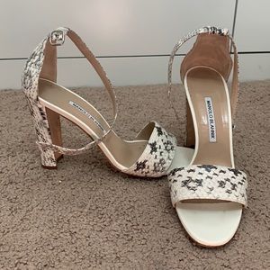 Manolo Blahnik Laurato Genuine Snakeskin Sandals MSRP $795